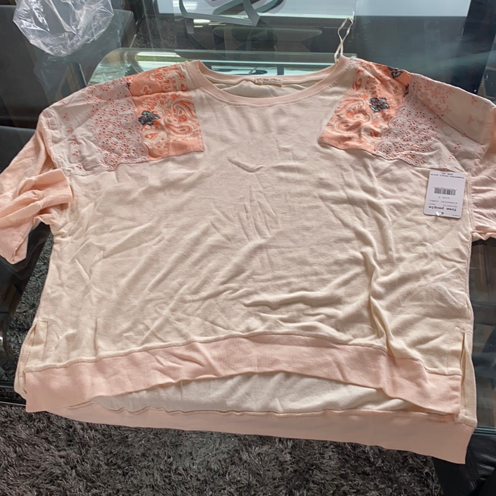 Free people patchwork bandanna orange cream top